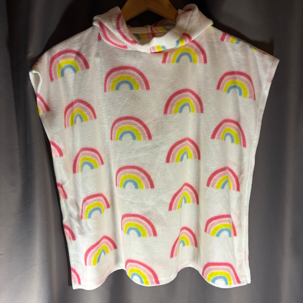 Kids Hooded Blanket Rainbow Print White Cozy Poncho Towel 23" x 21"
